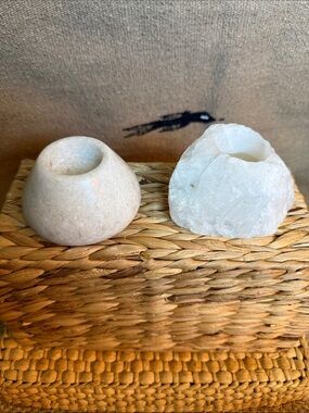 Natural White Stone Candle Holders - Set of 2